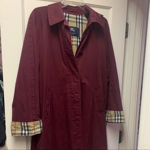 Maroon Burberry hooded coat